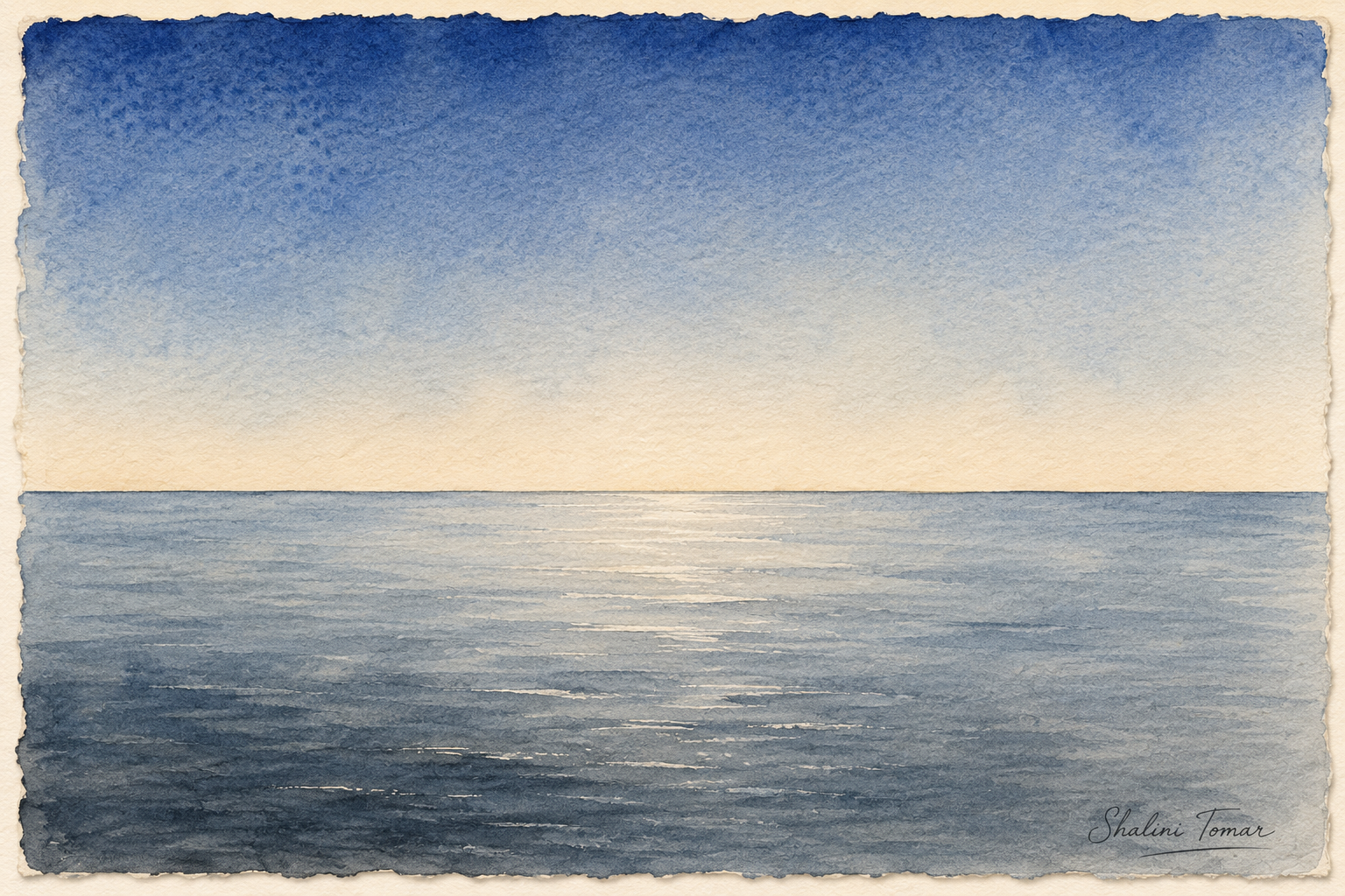 Quiet ocean beneath a luminous blue gradient sky with a clean distant horizon