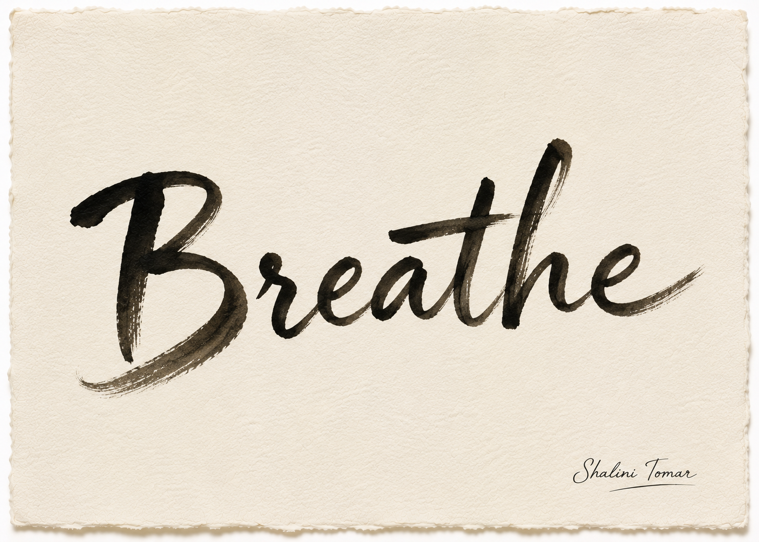 Bold black hand-painted word Breathe on textured ivory paper